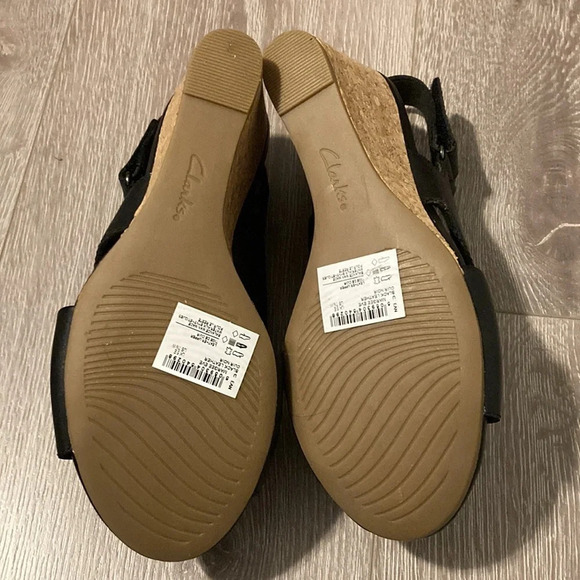 NIB Clarks Margee Eve Black Leather Slingback Cork Wedge 7 1/2W - Picture 6 of 15